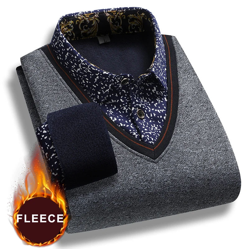 Men's Polo Neck Pullovers Autumn Winter Polo Sweater Lapel Fleece Warm Top Clothes Casual Jumpers view 4