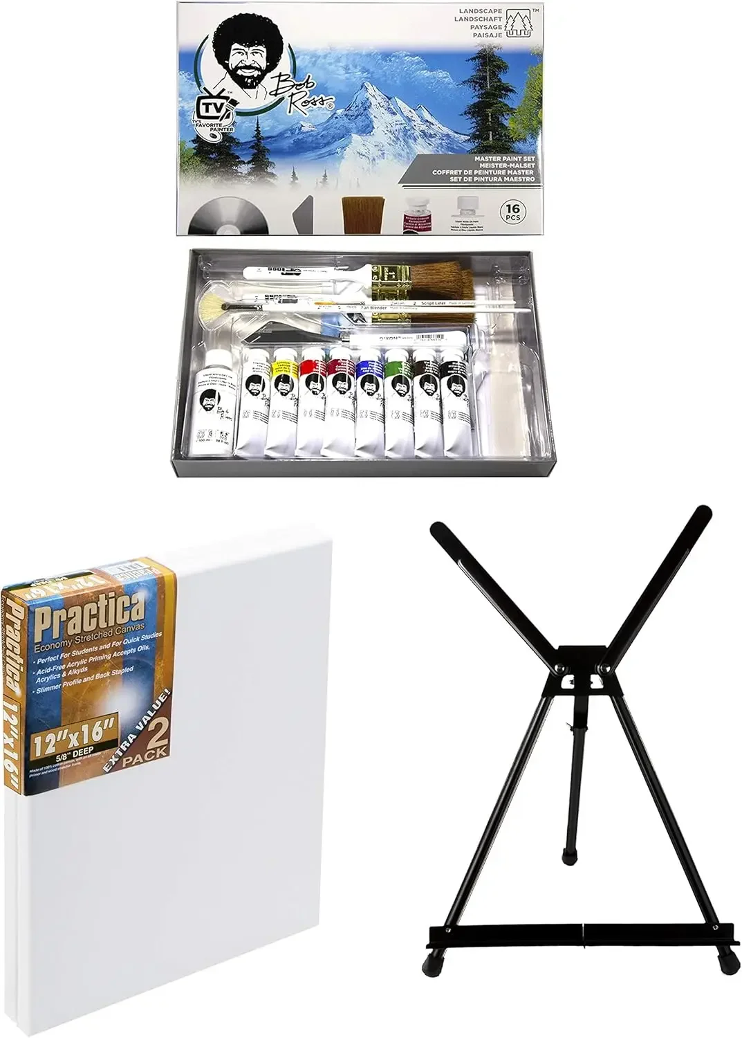 Master Artist Oil Paint Set Bundle with Aluminum Table Easel & 2-Pack 12x16 Stretched Canvas for Painting (3 Items)