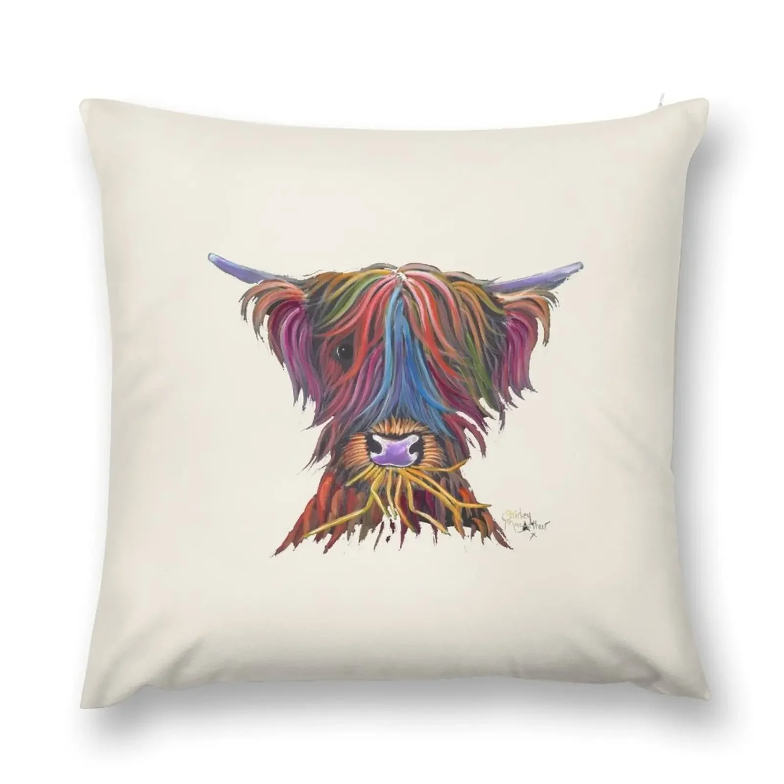 Scottish Hairy Highland Cow PriNT ' MUNCH MUNCH ' by Shirley MacArthur Throw Pillow Pillow Covers Decorative Pillowcase pillow