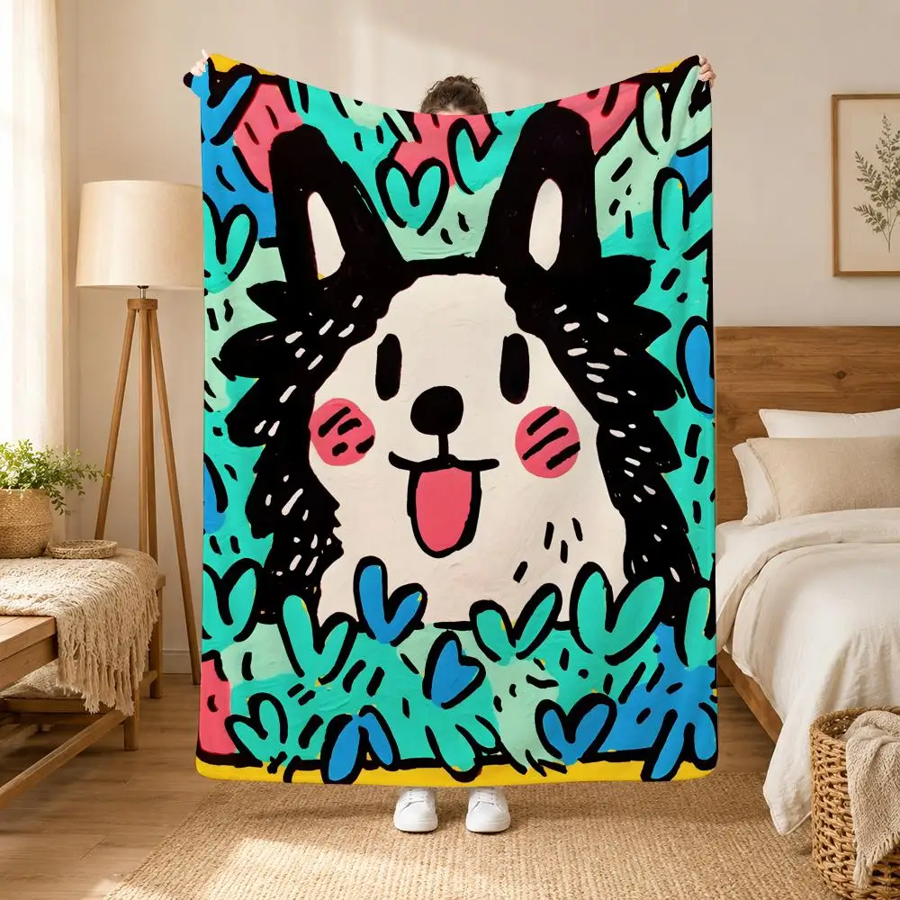Cute Color Dogs Throw Blanket Soft Flannel Throw Lightweight Summer Home Nap for Office Travel Sofa Bed