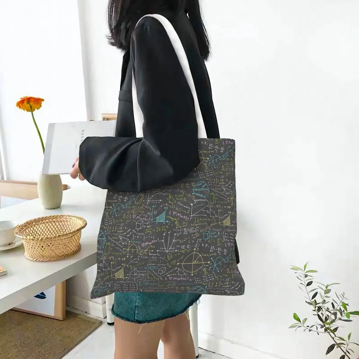 Math Lessons Shopping Bags Canvas The Tote Bag Foldable for Women Shoulder Tote Travel Handbag