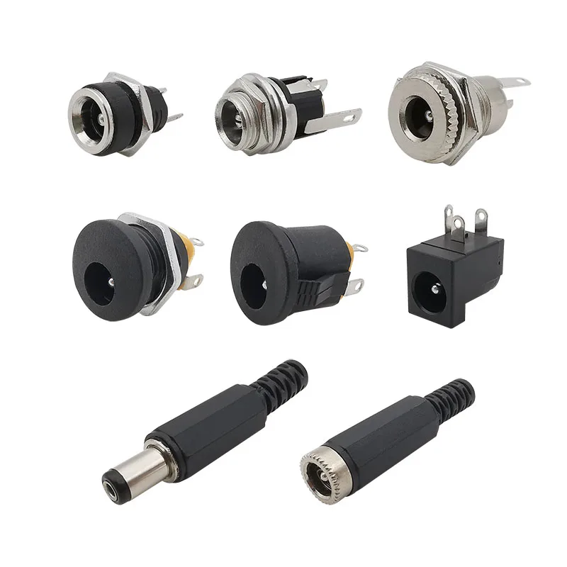 10Pcs DC Power Connectors 5.5 x 2.1mm DC Power Male Plug Jack Female Socket Nut Panel Mount DC Power Adapter Connector 5.5*2.1mm