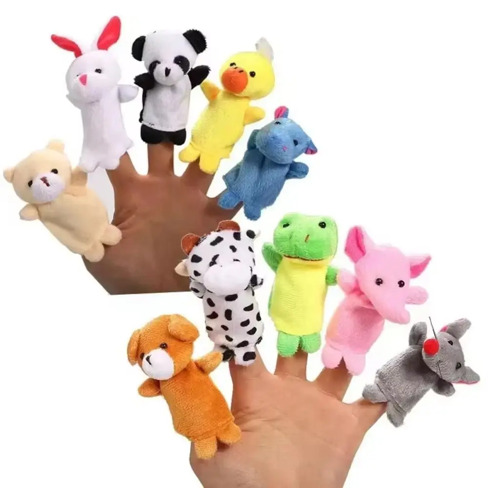 10 Uds. Marionetas de dedo de mano de dibujos animados, muñecos de peluche, marionetas de mano de animales lindos, regalos suaves para niños, juguetes de peluche para dedos