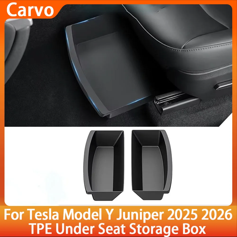 

Under Seat Storage Box for Tesla Model Y Juniper 2025 TPE Rear Hidden Central Storage Tray Organizer Car Interior Accessories