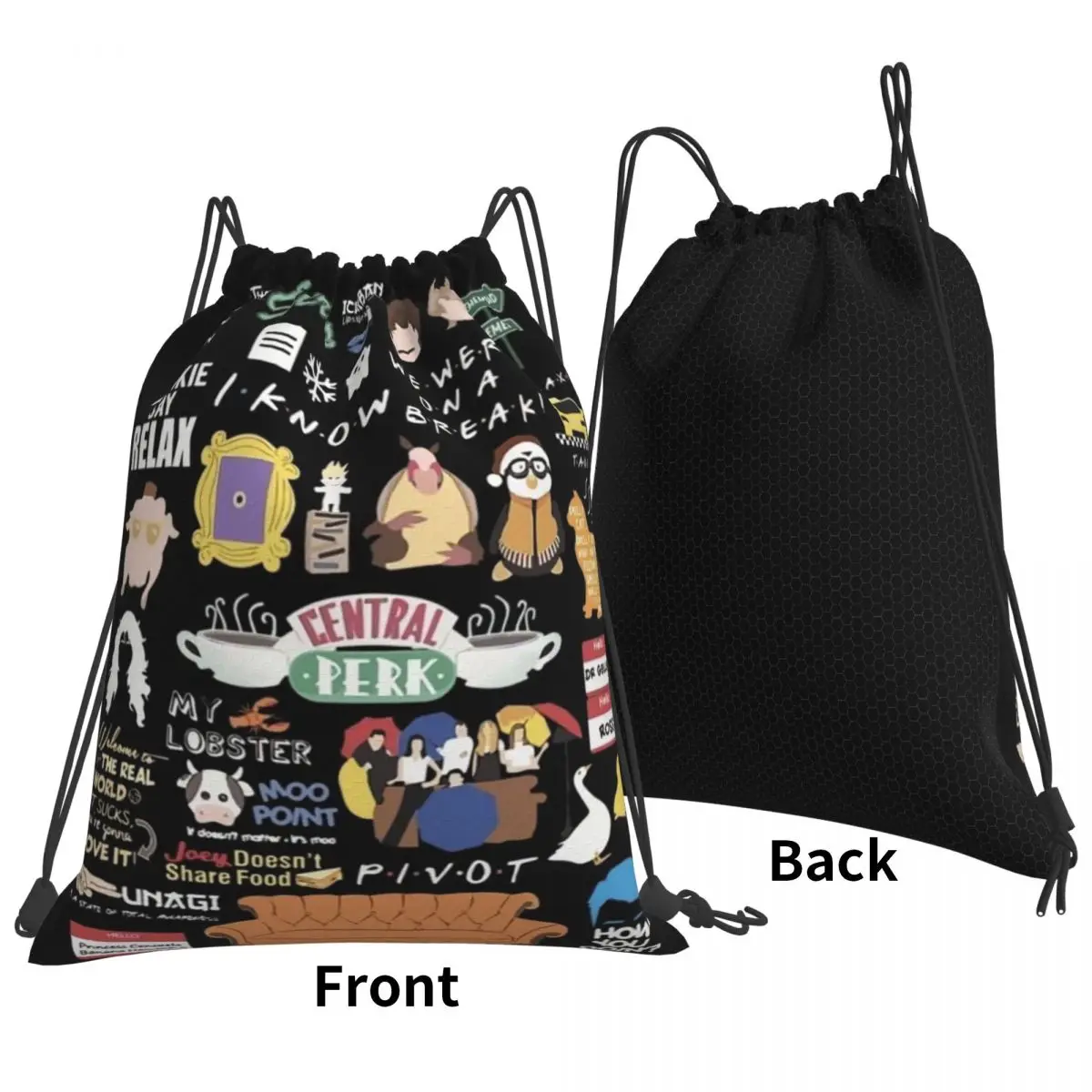 Unisex Funny Friends Collage Backpacks Portable Drawstring Bags Shoes Bag Book Bags for Man Woman Students