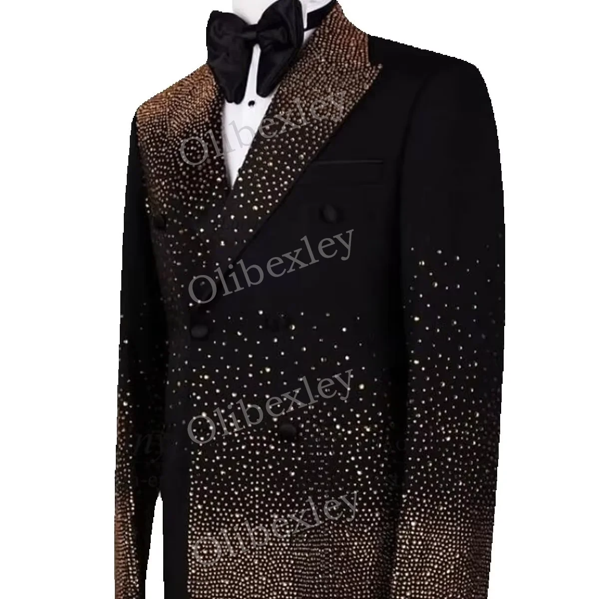 Olibexley Abito da uomo in 2 pezzi Slim Fit 2025 Smoking personalizzato di alta qualità Formale Business Perline dorate Doppio petto