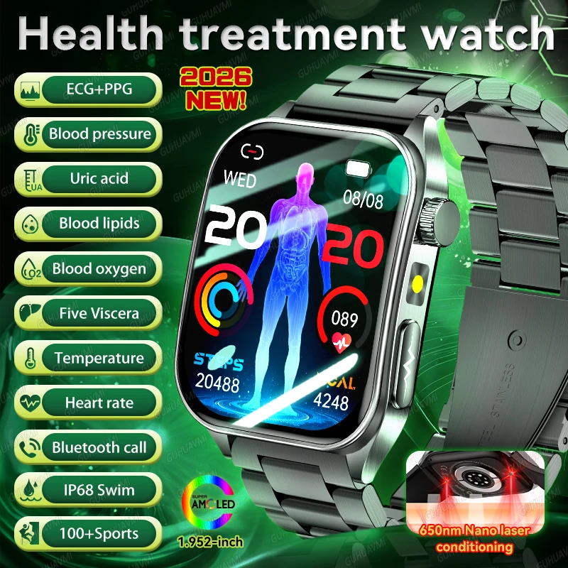 

2026New High-end Laser Detection Smart Watch Men Women Precise ECG Uric Acid Blood Pressure HRV AI-Diagnosis Health Smartwatches