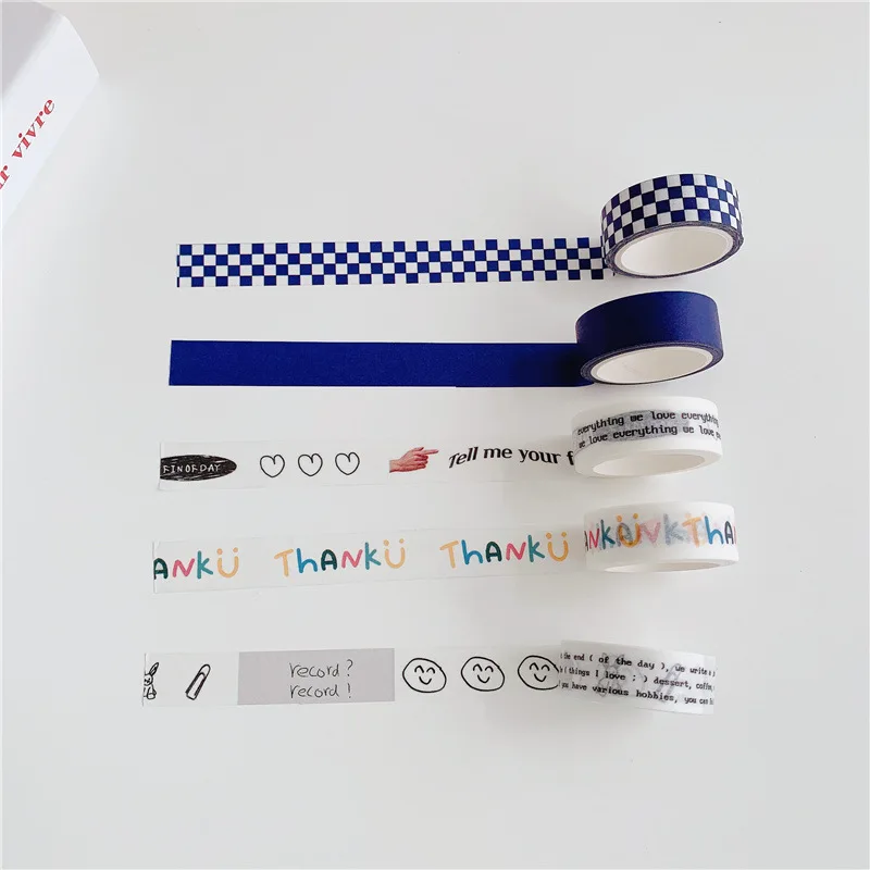 

[5 meters] Korean ins blue plaid English hand-painted washi tape decorative hand account material sticker