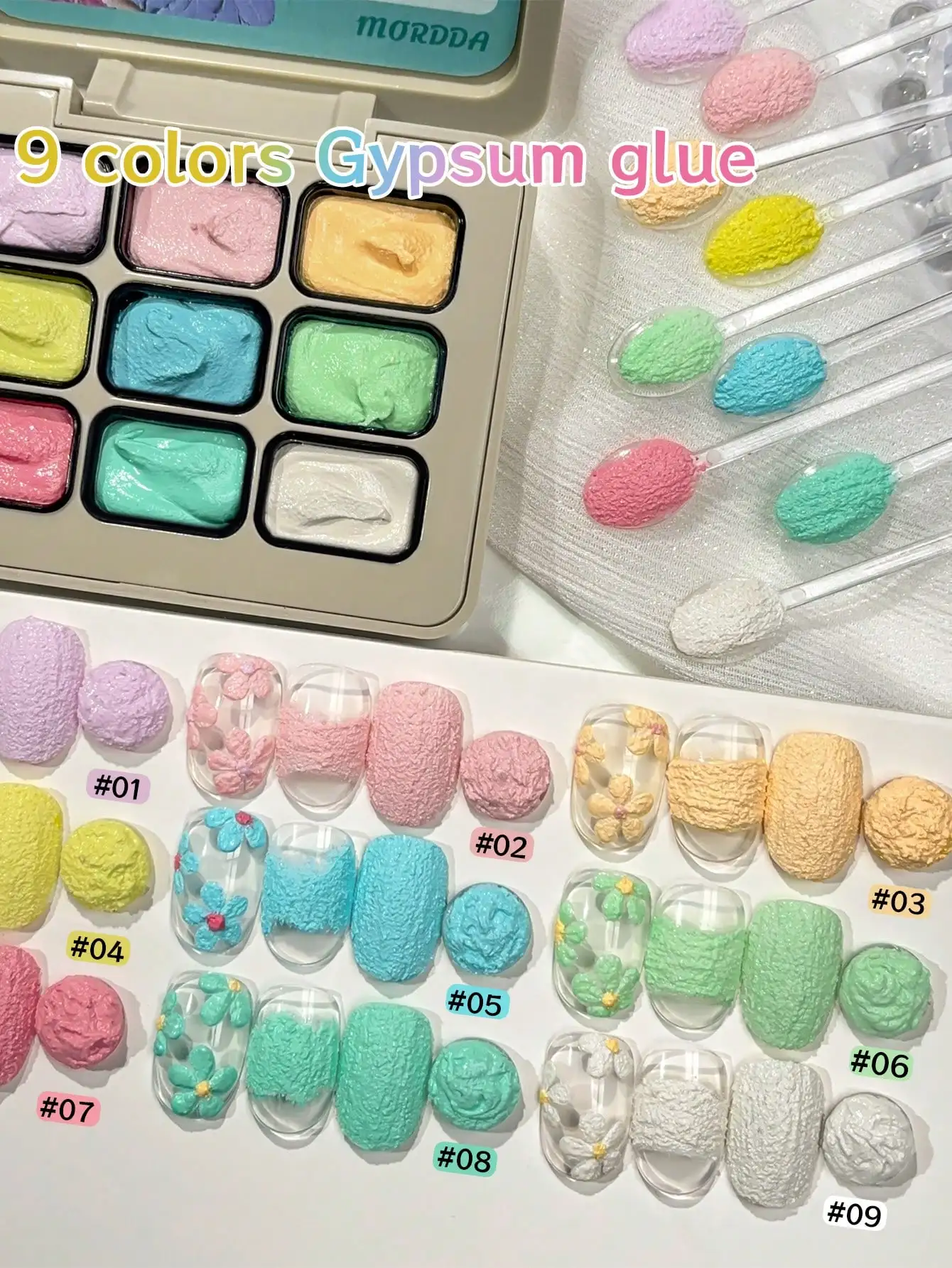 MORDDA 9 szt. Macaron Gipsowe Malowanie Paznokci Lakier do Paznokci Klej do Efektu Pattingu Wysoka Saturowość Popularny Klej Salon Paznokci Do Domowego Użytku DIY