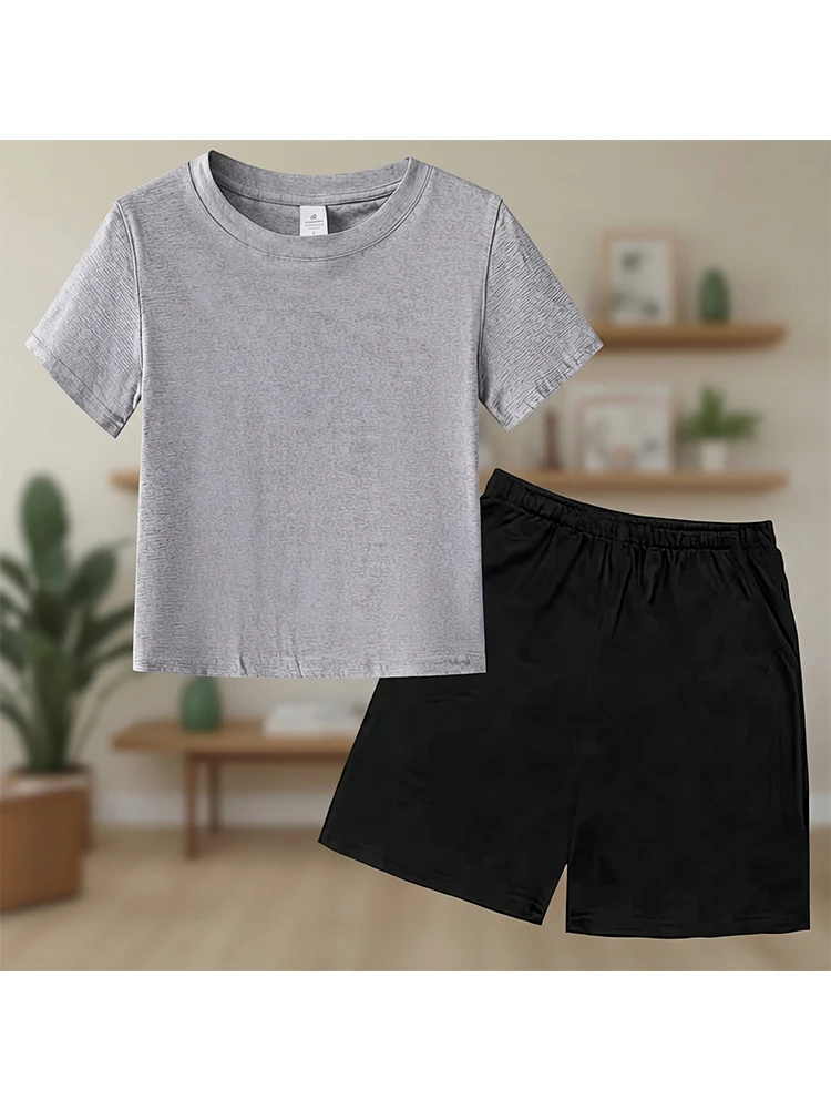 

Fashion 2 Piece Set Children T-Shirt Casual 3-12 Age Solid Color Comfortable Short Sleeve+Shorts Sportswear Summer