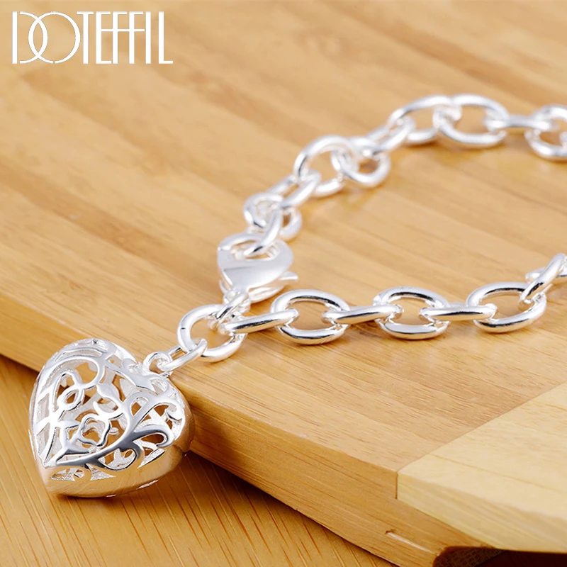 Wholesale Silver Color Hollow Heart Bracelets For Women Wedding Party Classic Lady Holiday Gifts Fashion Jewelry