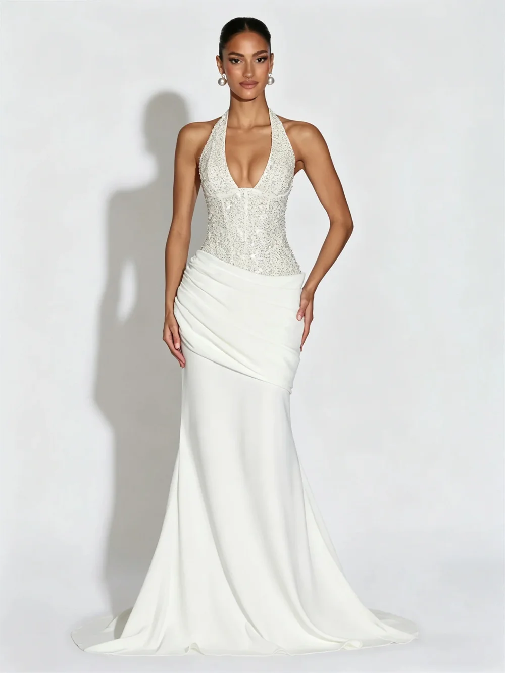 

ROYET Classic Sequined Luxury Shiny Long Prom Gown For Woman Floor Length High Neck Customized Pleat Evening Dress New 2026