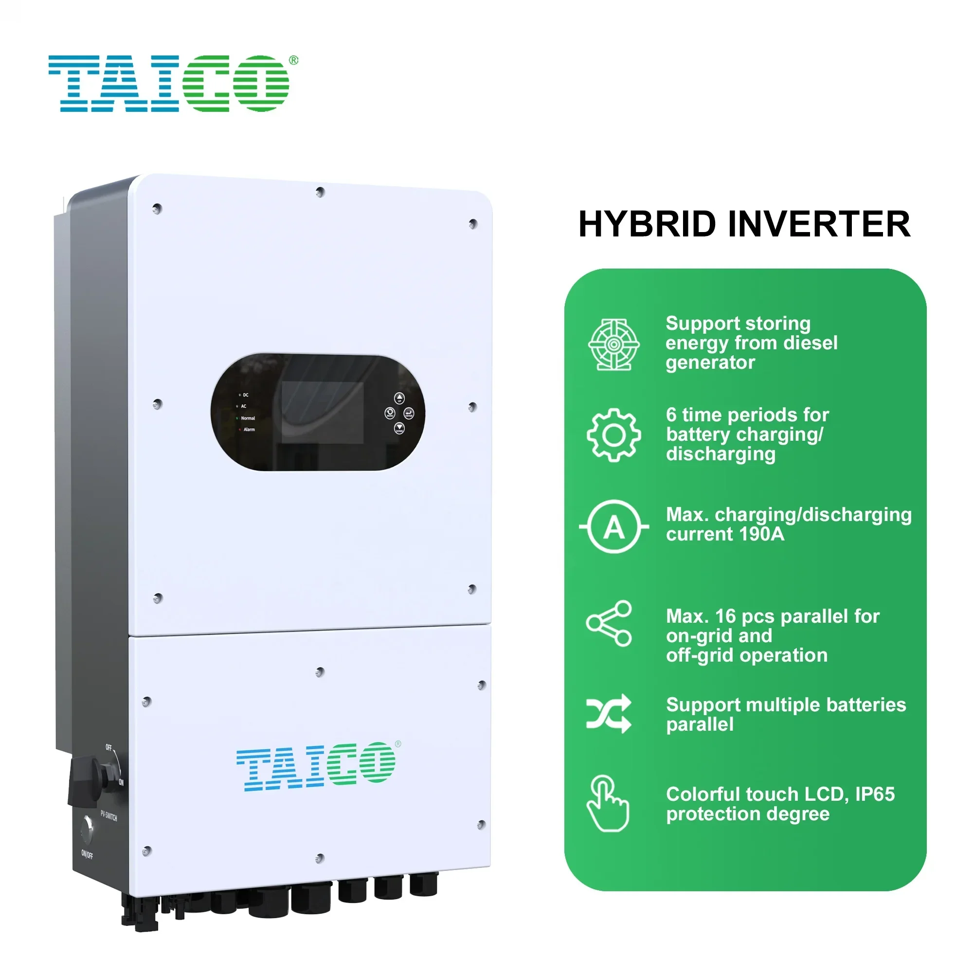 

unique TAICO Solar panel hybrid system hybrid 10kw solar inverters 3kw 10kw 5kw hybrid solar inverter for home