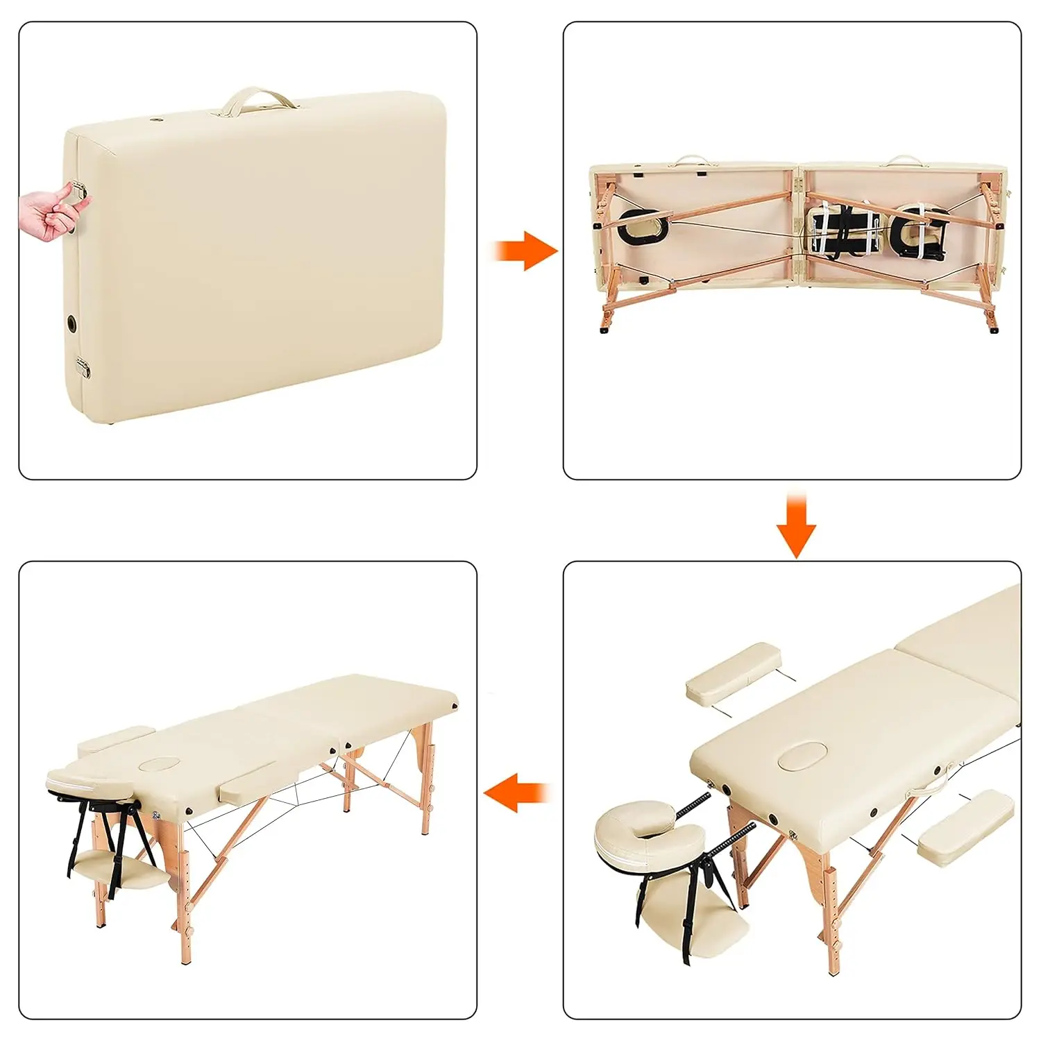 Mesa de masaje portátil para pestañas, cama de Spa, mesas de Spa plegables, ajustables, 2 pliegues con bolsa no tejida, 24 pulgadas, crema