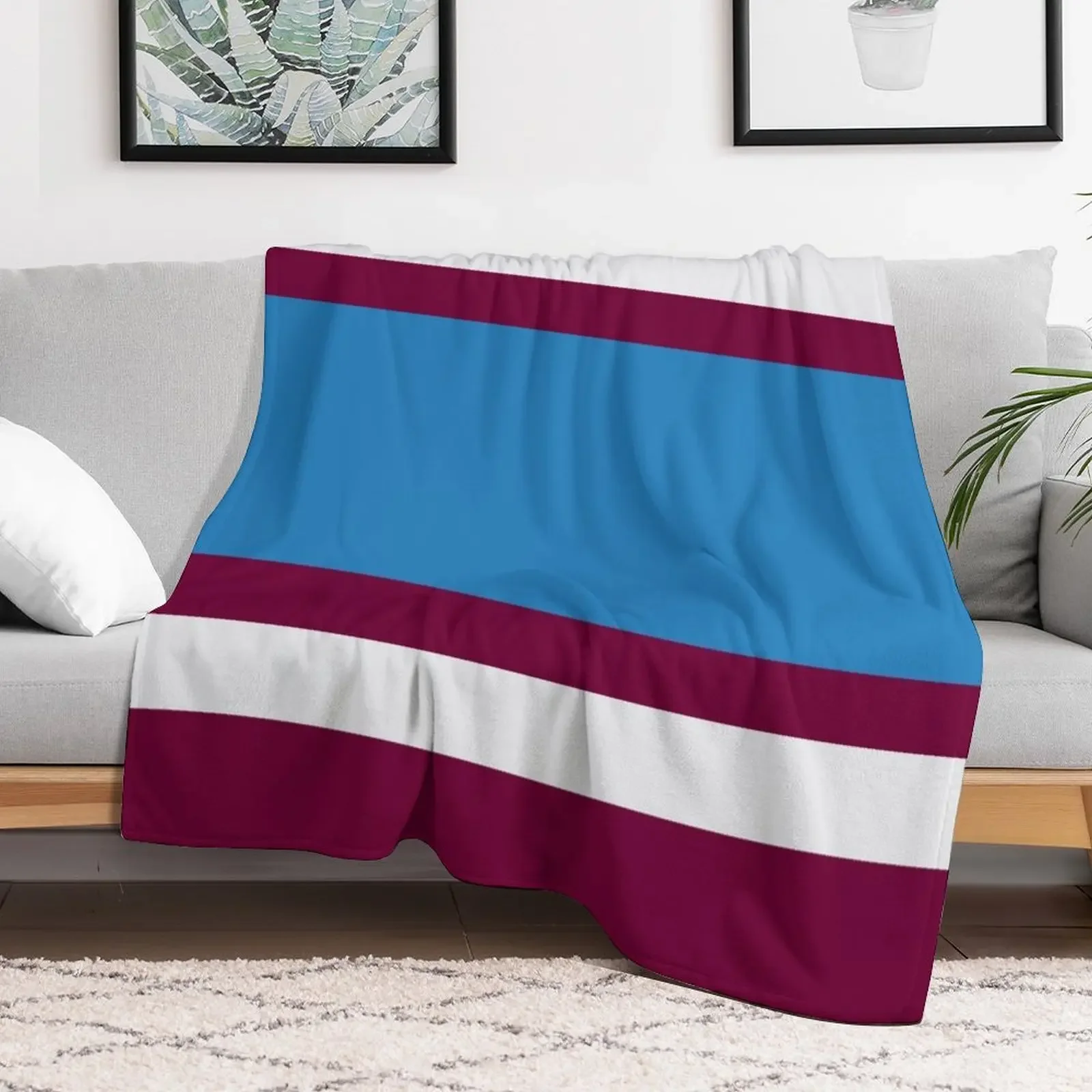 Burnley Varsity Retro Claret, Blue & White Hoops Throw Blanket Multi-Purpose Single Decoratives bed plaid Blankets