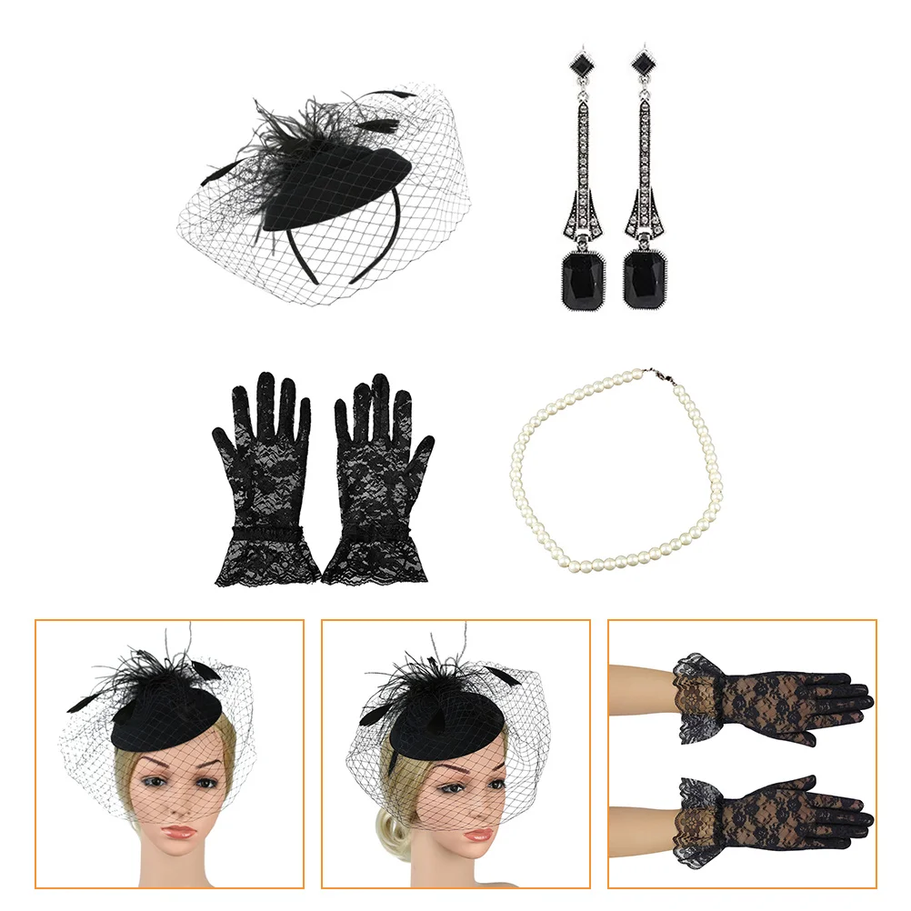 

1 Set Bridal Hair Accessories Kit Wedding Headdress Glove Necklace Earrings Set Fashion Headwear For Party Photography Veil