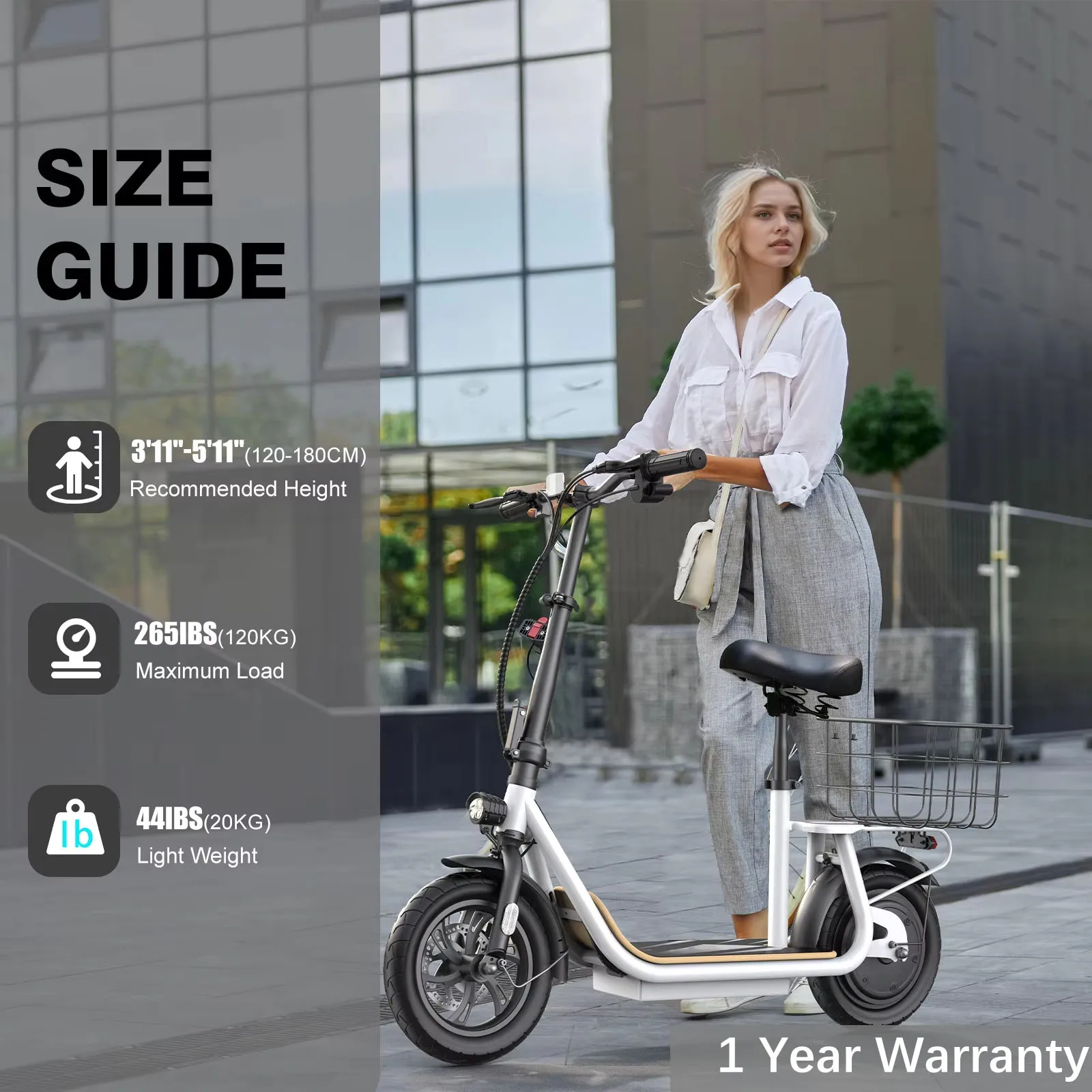 

Peak 1200W Motor Electric Scooter with Seat,Max 30 Miles Range,Foldable Scooter for Adult Commuting,Women Scooter with Basket