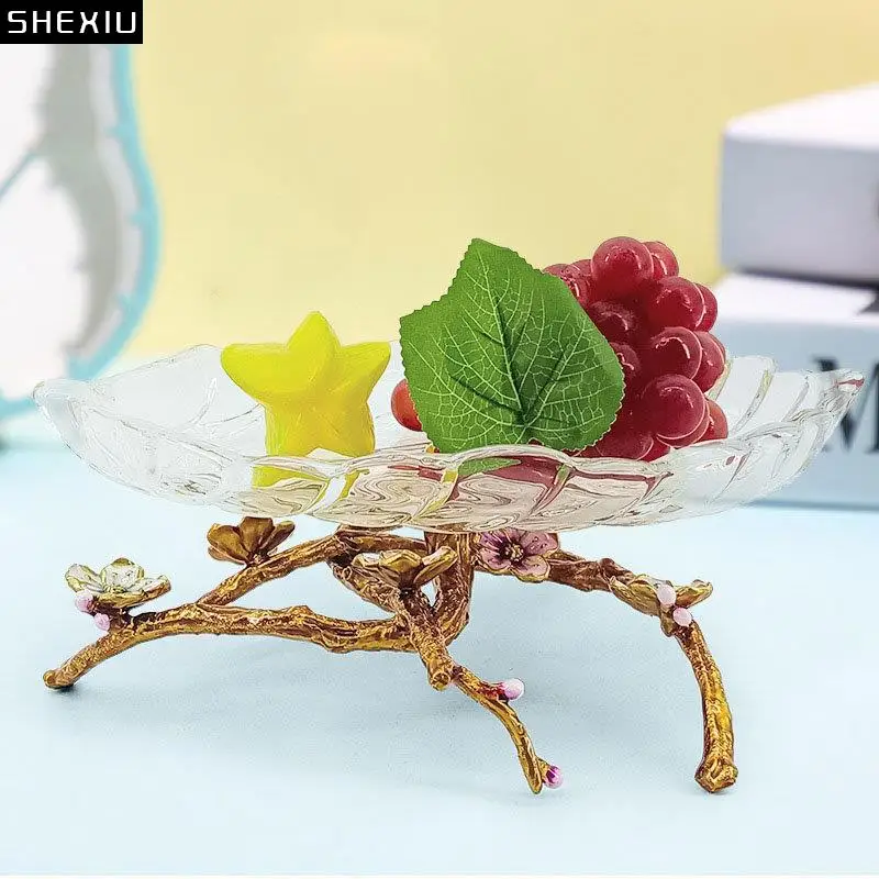 

Golden Branch Bracket Fruit Plate Transparent Fruit Tray Glass Bowl Tea Table Vegetable Plate Gilded Branches Storage Basket