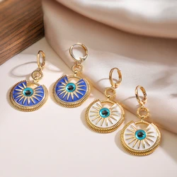 NEWBUY Fashion White/Blue Oil Dripping Lucky Evil Eye Jewelry Gold Color Dangle Earrings For Women