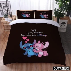 Juego de ropa de cama Kawaii de Lilo y Stitch, edredón y funda de almohada de dibujos animados de Disney, tamaño Queen y King, textiles para el hogar, 2/3 piezas