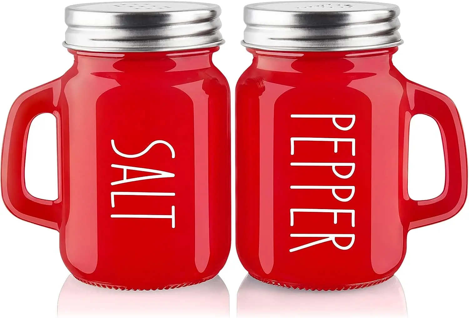 Red Salt and Pepper Shakers Set Cute Modern Glass Christmas Red Shaker Sets with Stainless Steel Lids Red Kitchen Accessories