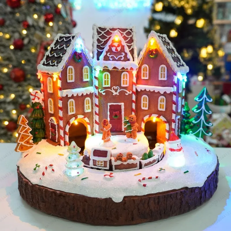 Christmas Gingerbread House with Train Tunnel, Resin Decor & Music Box, Novelty Birthday Gift