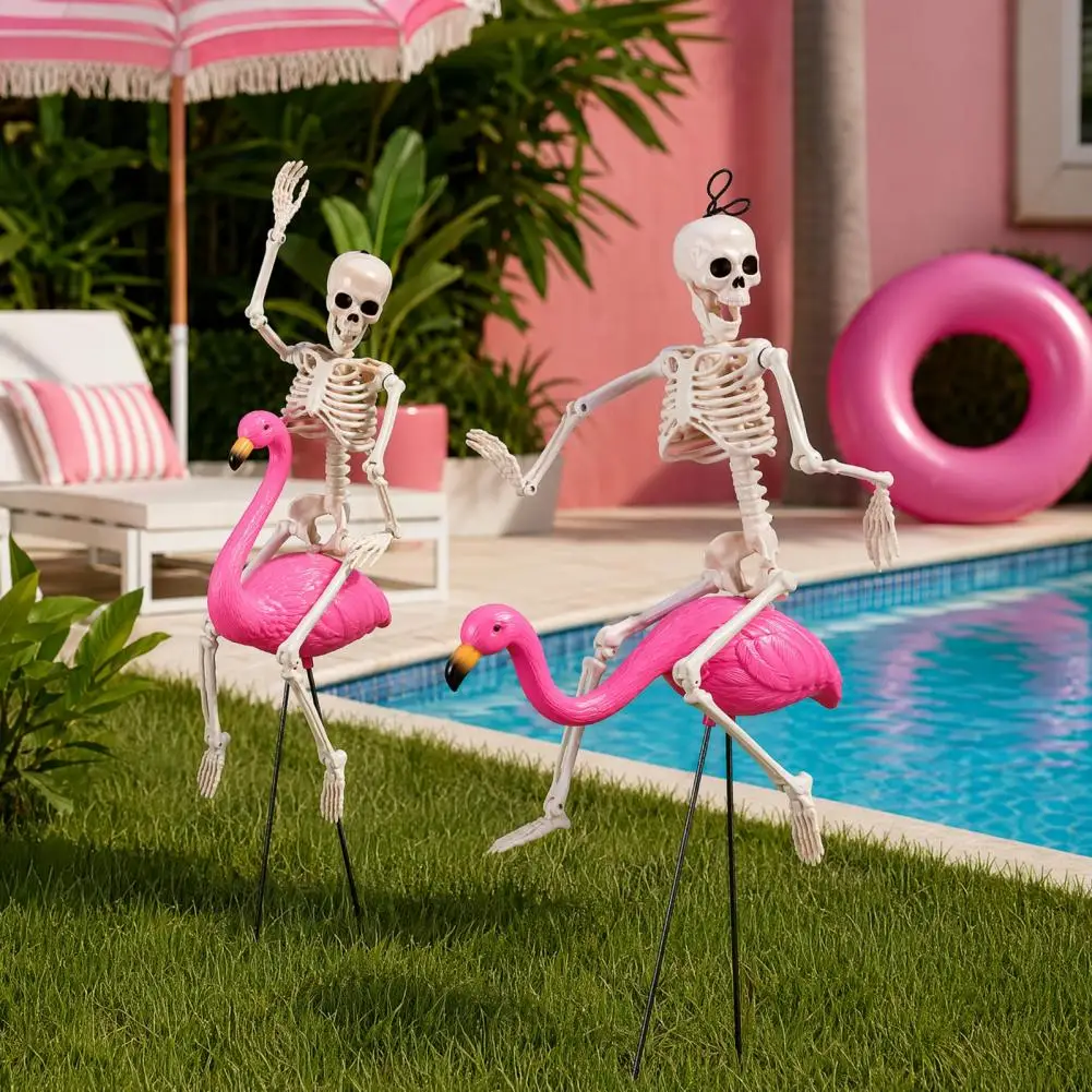 Durable Outdoor Figurine Skeleton Figurine Halloween Skeleton Flamingo Yard Stake Pink Bird Skeleton Lawn Ornament Spooky