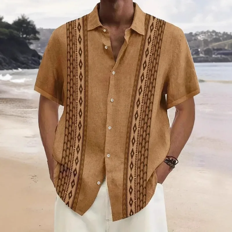 Cross-border Trade Summer Short-sleeved Floral Shirts for Men Beach Plus-size Casual Retro 3D Digital Printed Men's Shirts Trend