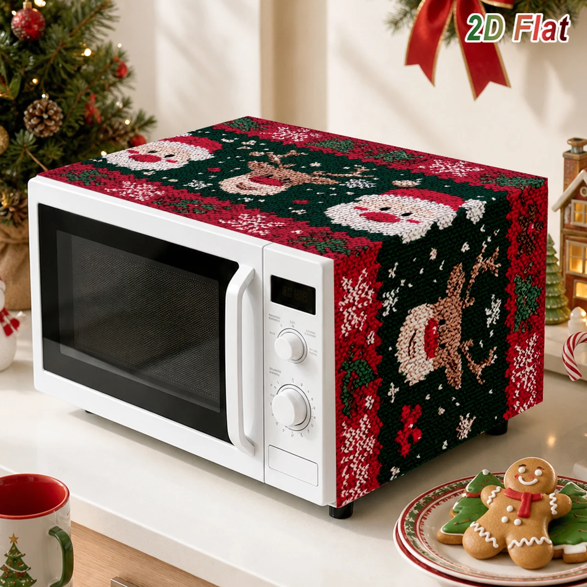 Christmas Microwave Dust Cover Merry Christmas Decor for Home 2026 Xmas Kitchen Countertop Cover Navidad Natal New Year 2027