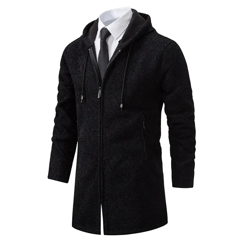 

2023 Men's Sweater Knitwear Hooded Casual Autumn and Winter New Men's Mid Length Cardigan Sweater
