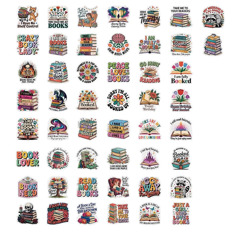 100PCS Cute Book Theme Stickers Children Self-adhesive Decals Bicycle Phone Notebook Guitar Bookshelf Stationery Box Toys Gift