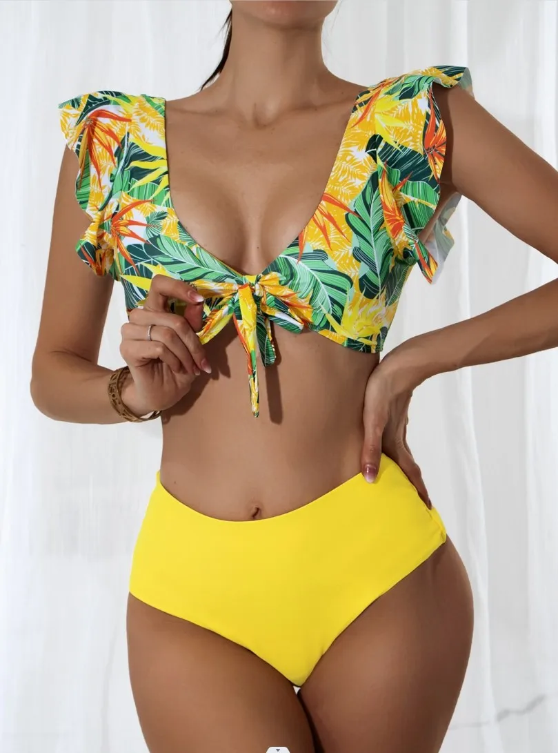 

SuperSexy Swimsuit Adjustable Tie-Back Printed Swimsuit Chic Western Ruched Swimsuit Adjustable Halter Two-Piece Bikini