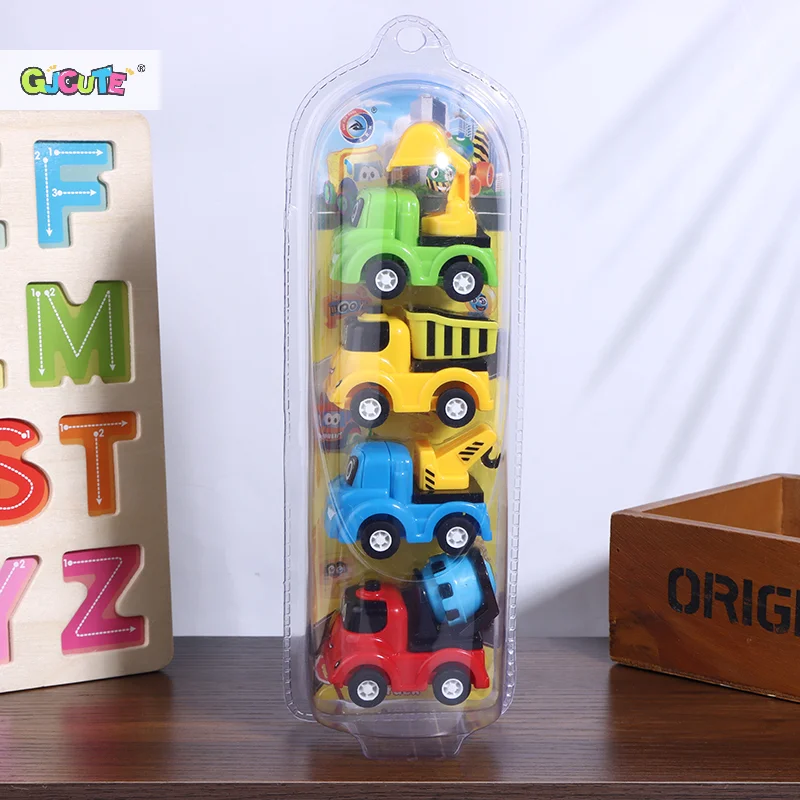 4 stks/set Mini Auto Model Speelgoed Simulatie Bouwvoertuig Cartoon Trek Auto Speelgoed Educatief Cadeau Voor Kinderen Jongens Meisjes