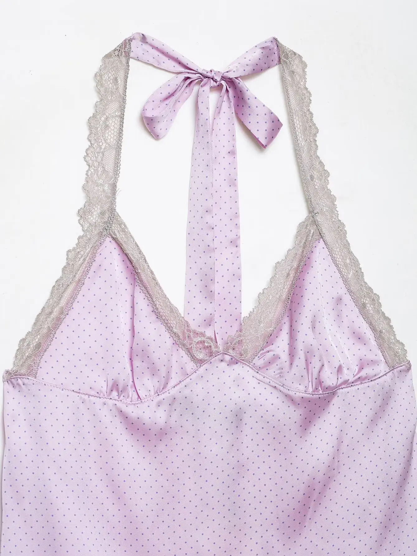 HH Elegantes Polka-Dot-Satin-Neckholder-Top für Damen 2026 Sommer mit Spitzenbesatz und Rückenbindung – Cami für Alltag, Urlaub, Loungewear und Ausgehkleidung – Detail 11