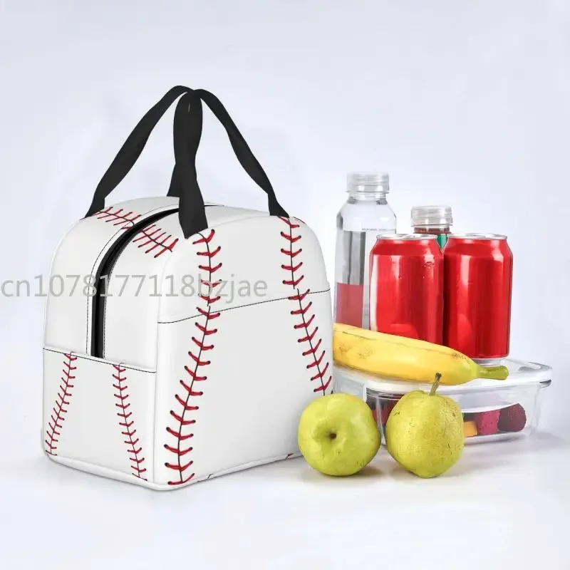 Softball Baseball Lace Lunch Bag Women Reusable Cooler Thermal Insulated Lunch Box for Outdoor Camping Travel Food Bento Box