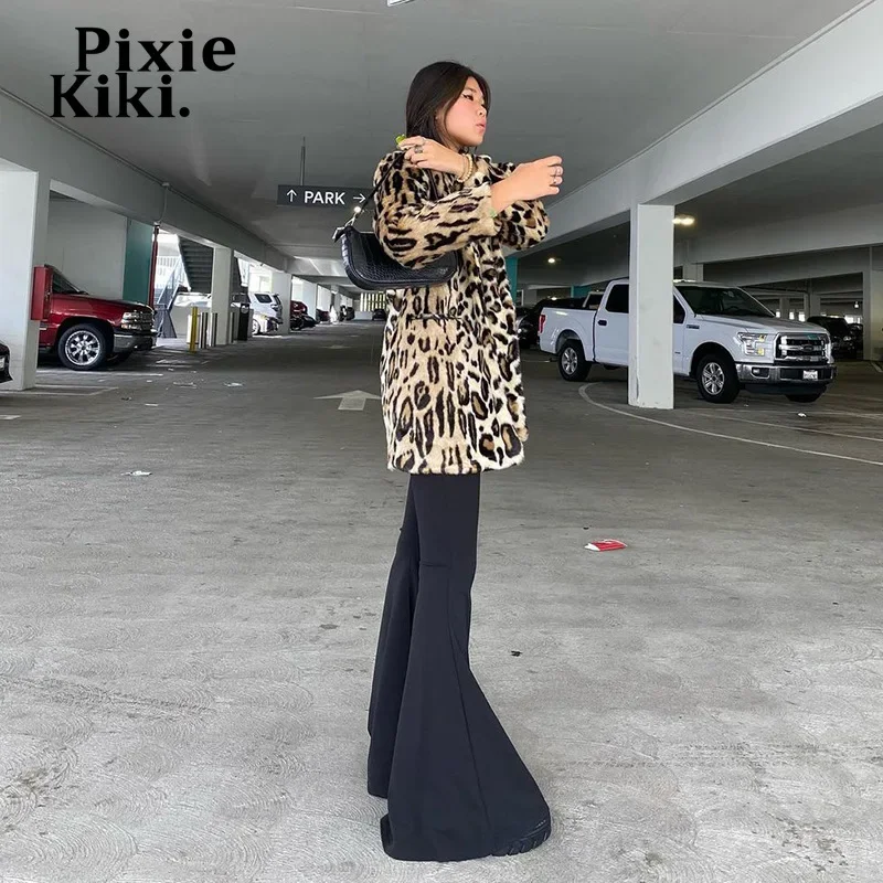 PixieKiki Y2k Streetwear Elastic High Waist Flare Pants Black Green Bell Bottoms for Women Vintage Trousers Spring 2023 P85-BZ24