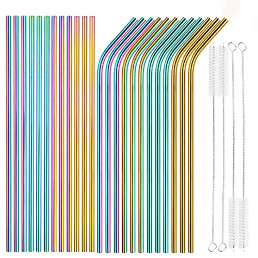 

24 PCS] Value Pack Reusable Stainless Steel Straws in Bulk Extra Long 10.4 inch Colorful, Metal Straw Sets with Cleaning Brushe