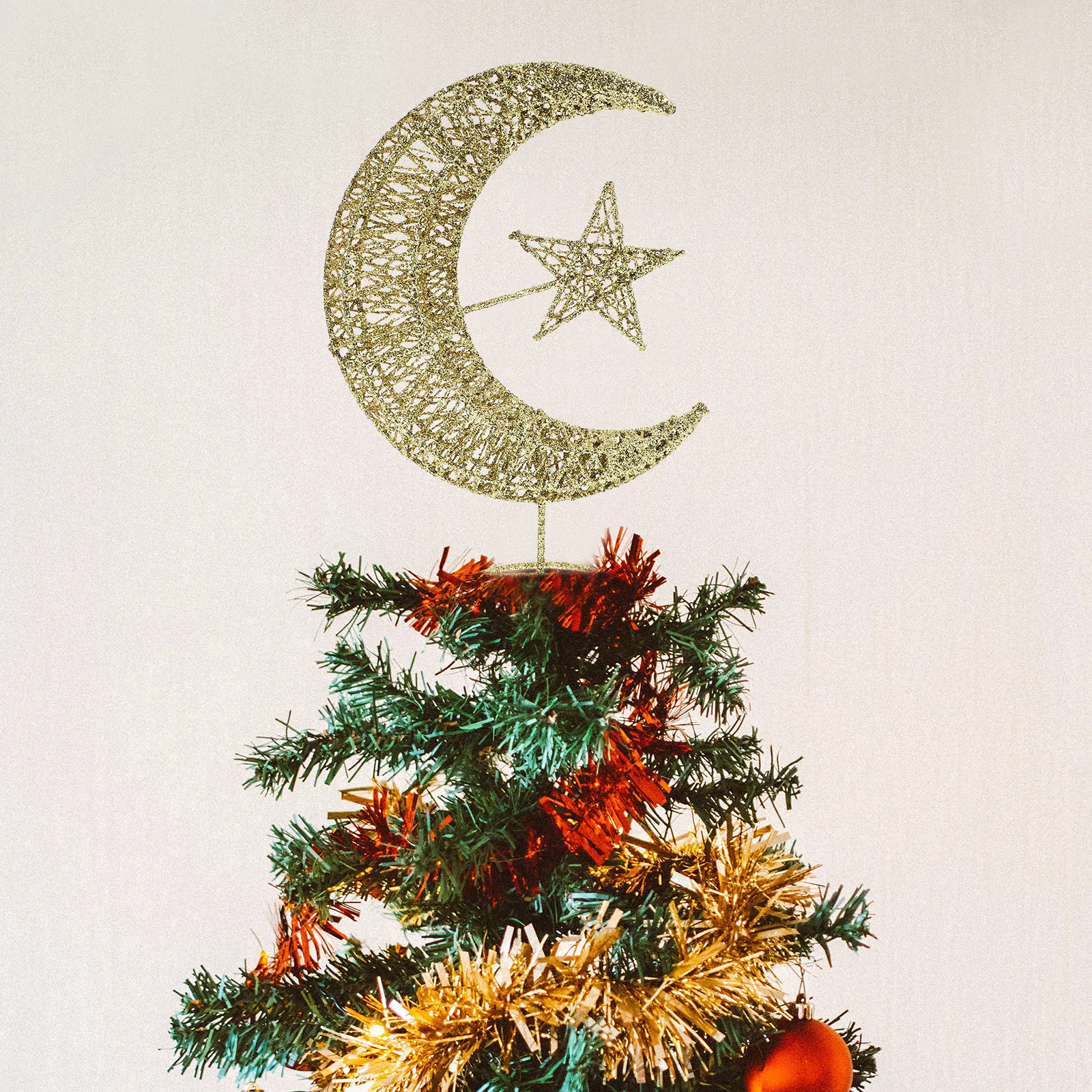 

Glittering Star Moon Christmas Tree Topper Premium Iron Wrought Ornament For Holiday Home Party Decor Festive Lighting