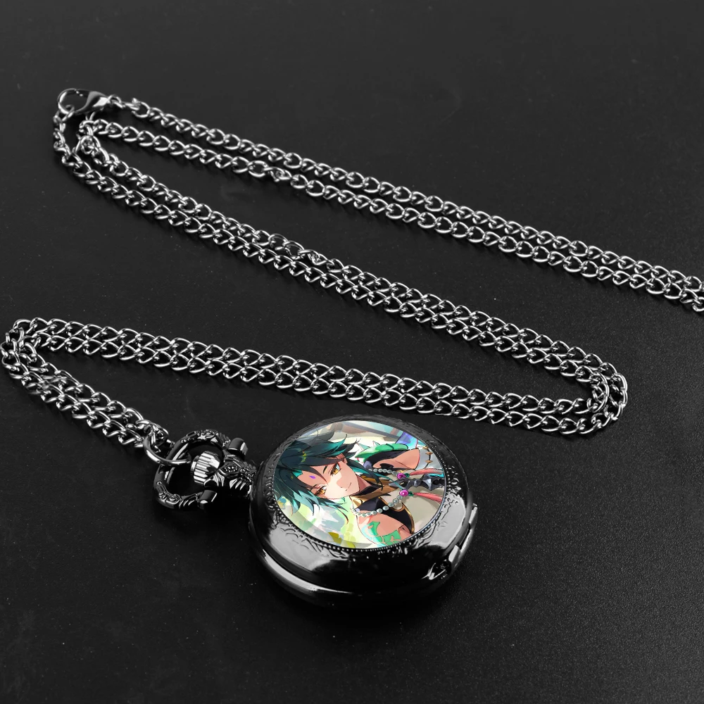 Glass Dome Quartz Pocket Watch With Durable Chain Arabic Numeral Dial Halloween Gifts for Men Women Kids