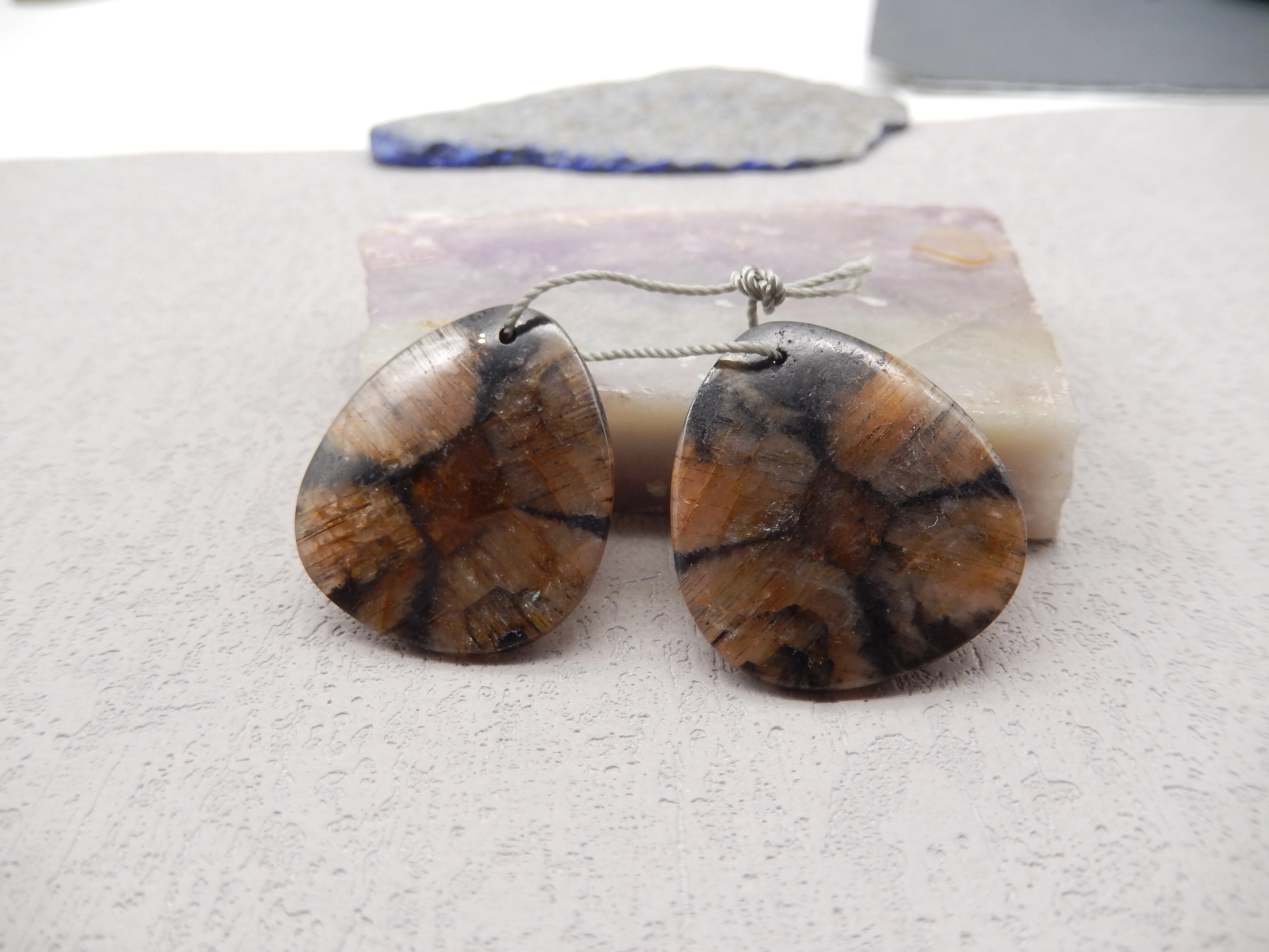 Natural Stone Chiastolite Earring Beads,Fashion Jewelry Water Drop Earrings Accessories For Women 28x25x4mm 10g