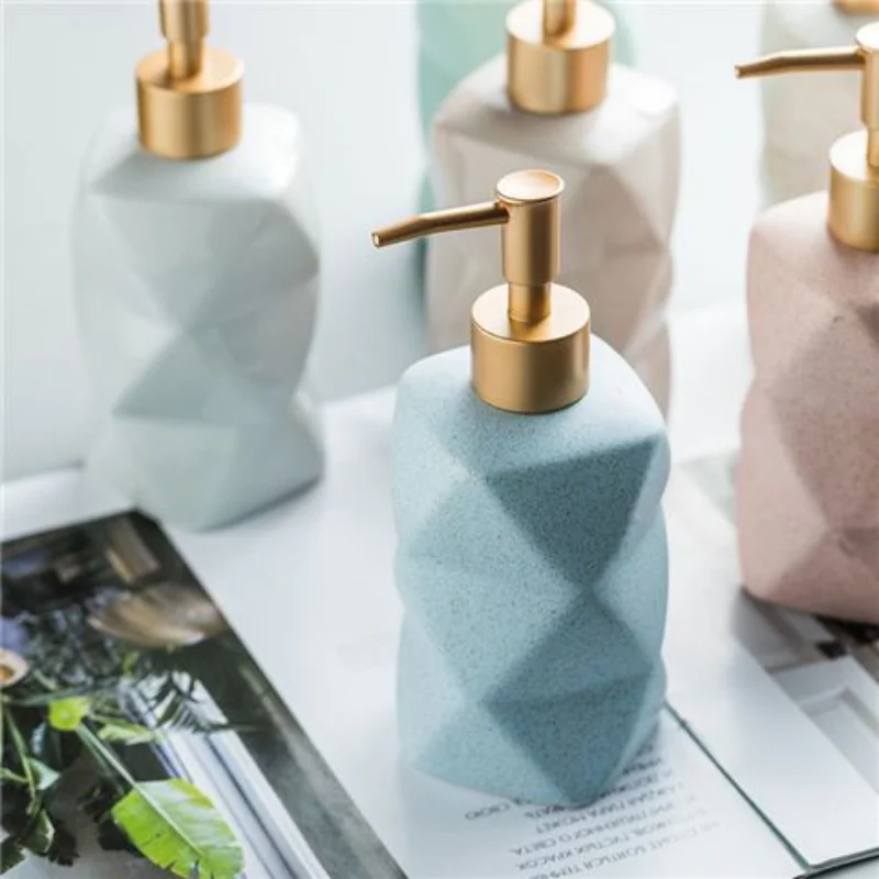 European Irregular Ceramic Lotion Bottle Bathroom Accessories Gold Press Head Hand Sanitizer Portable Dispensing Soap Dispenser