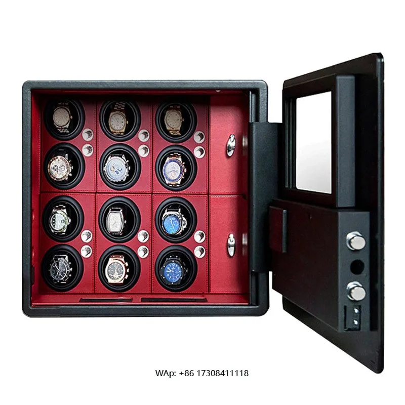 Password and Key Lock Microfiber Leather Automatic Watch Winder Strong Storage Box for 12 Automatic Watches With LED Backlight