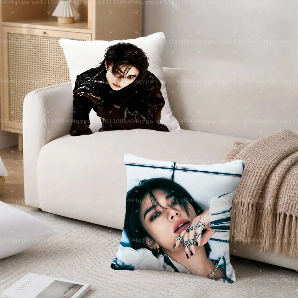 H-Hyunjin SKZ Kids S-Stray Throw Pillow Cushion Cases Kawaii Decorative Living Room Decor Soft Decorative Pillows