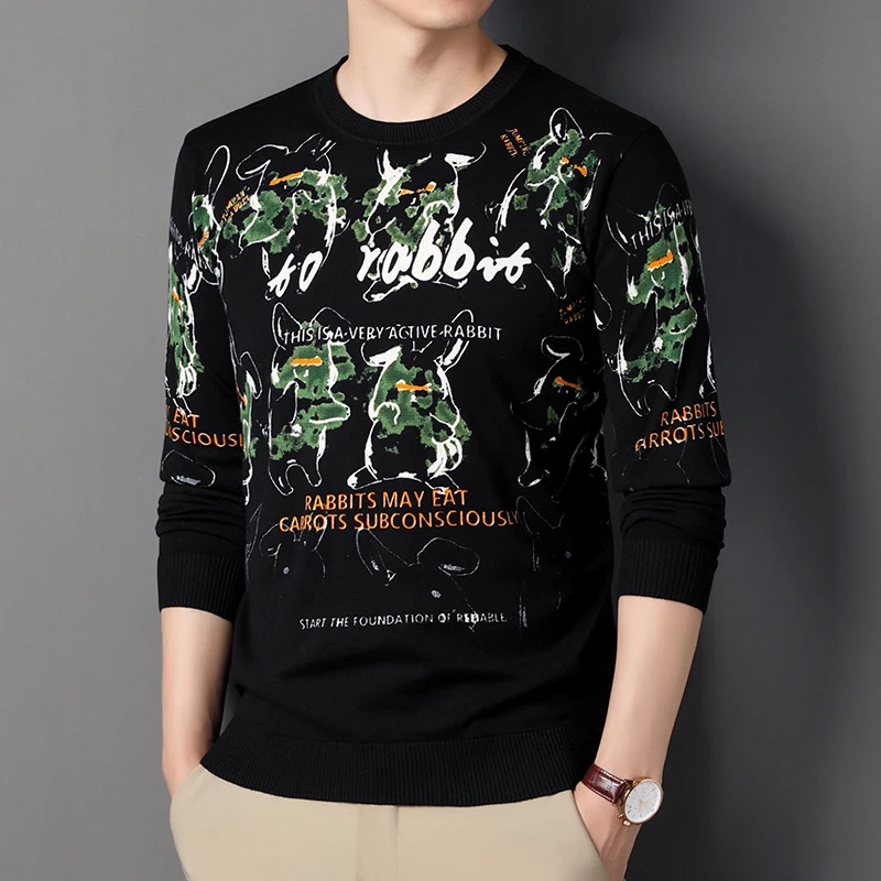 Camouflage Rabbits 3D Print Sweaters For Men Casual Elastic Luxury Spring Fashion Quality Knitted Pullovers Easy Care Pull Homme