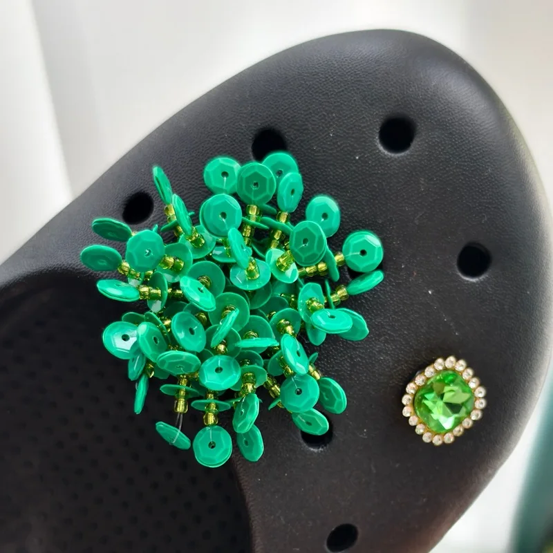 Green Series 3D Handmade Flower Beaded Women Girls Shoe Charms for Summer Jelly Shoe Sandals & Slippers DIY Decorative Flowers