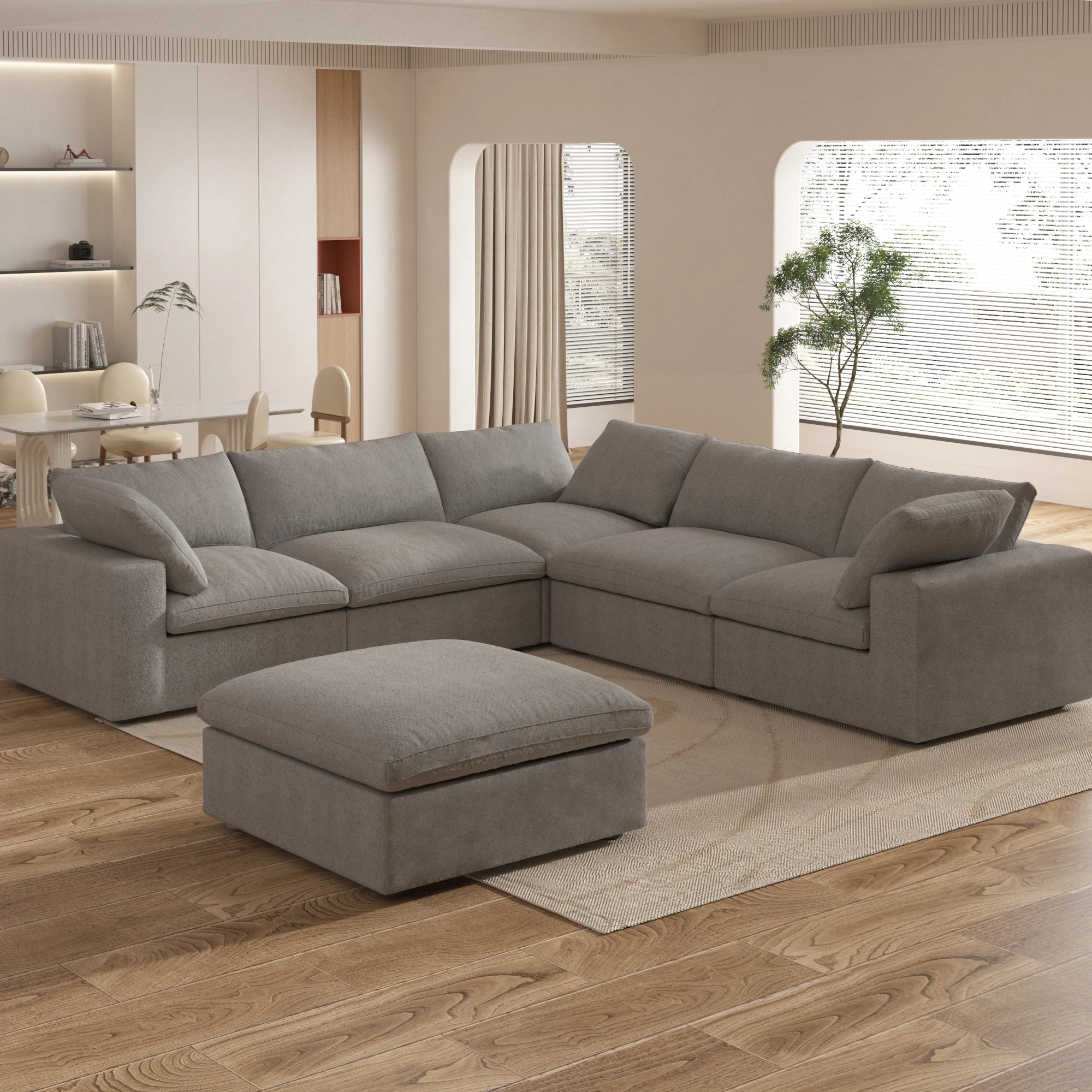 Sectional Sofa Set for Living Room Oversized Down Filled Corner Couch Modern Modular Reversible 5 Seats Sofa with Ottoman Chaise