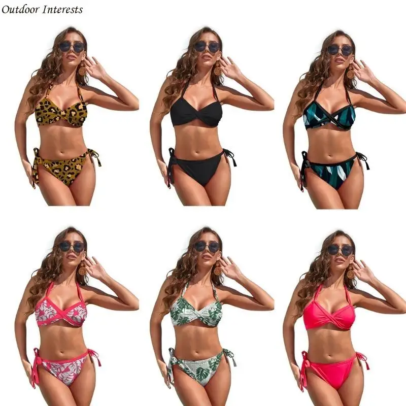 

Print Wrap Cutout Color-Bikini Swimsuit Thong Bathing Suit 2Pieces Swimsuit Wrap 400C