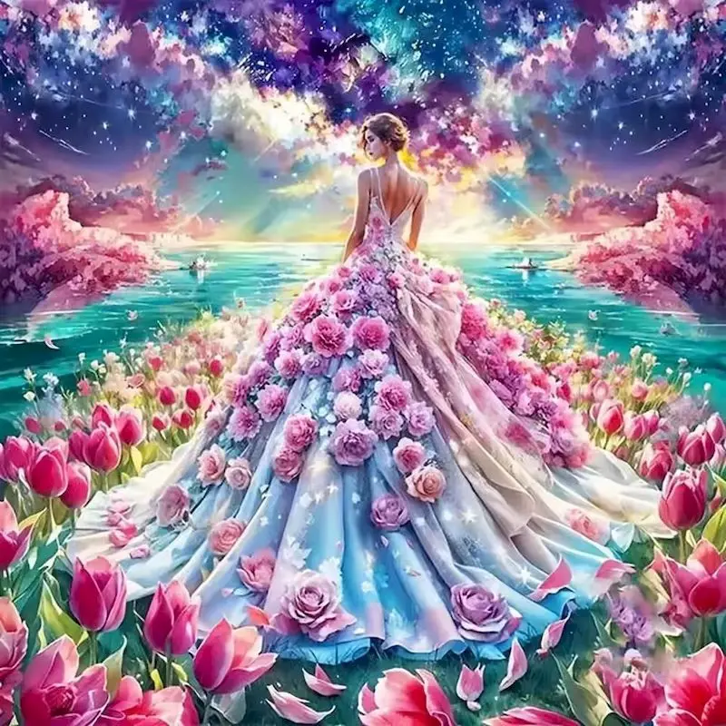 ภาพปักเพชร GATYZTORY ลายสาวน้อย ภาพปักเพชรแบบเต็มตาราง ภาพโมเสกเพชร ภาพวิวทิวทัศน์ ประดับตกแต่งบ้านด้วยคริสตัล