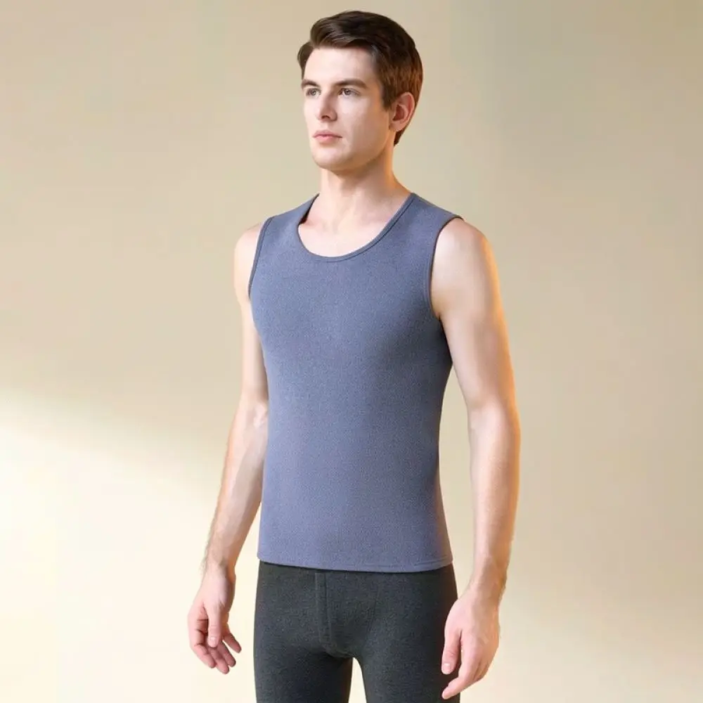 Mens Thermal Vest Winter Warm Thickened Fleece Lining Sleeveless Tank Top Base Layer Soft Comfortable Solid Color Casual Apparel