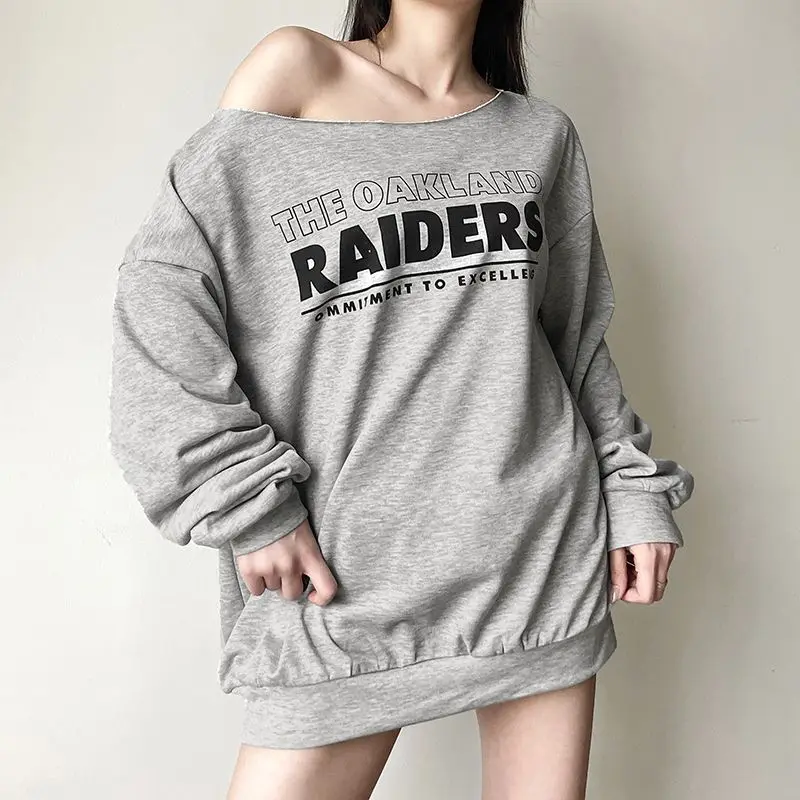 

Gagarich 2025 American Retro City Lazy Loose Versatile Slanted Collar Long Sleeved T-shirt Women Printed Casual Slimming Top